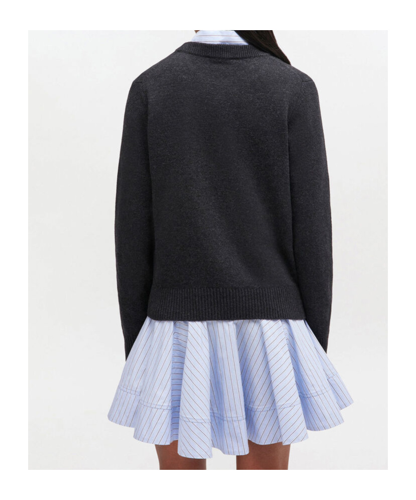 Ganni Playful Puppy Love Graphic Wool Blend Crewneck Sweater In Black