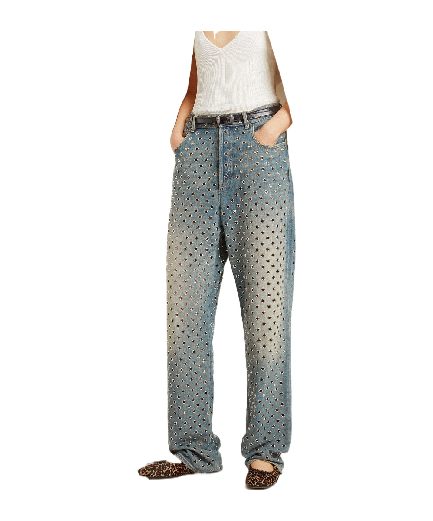 Golden Goose Eye Stud Jeans In Gray
