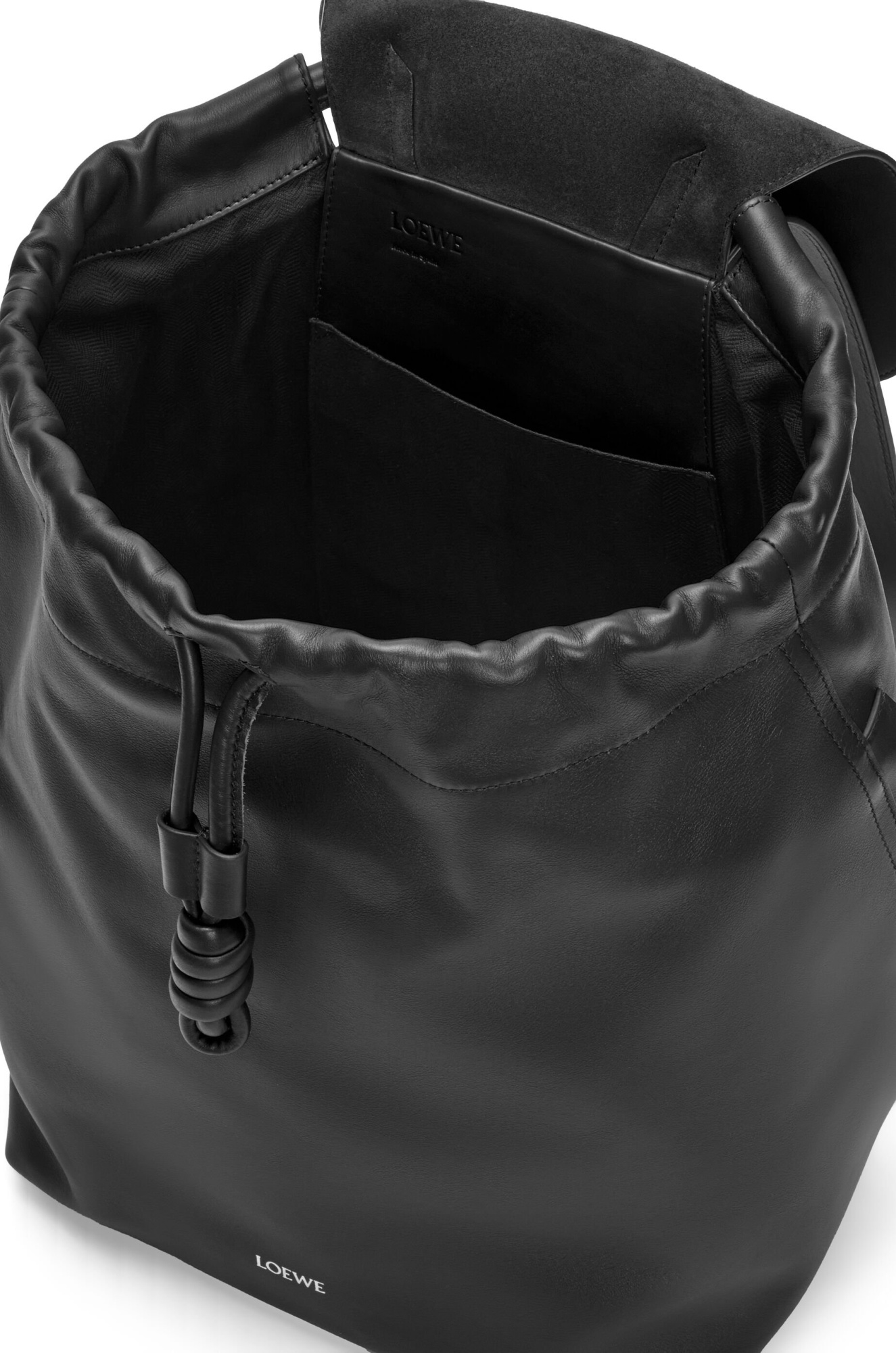 Loewe Flamenco Drawstring Calfskin Backpack In Black