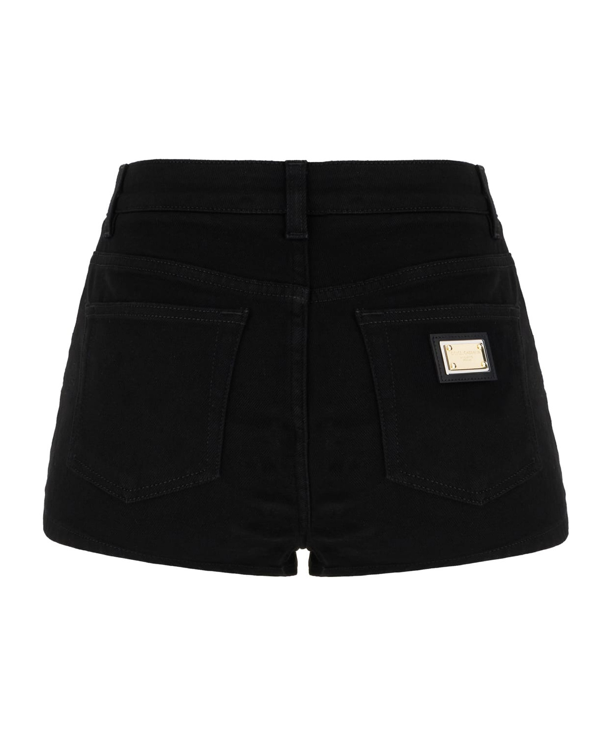 Dolce & Gabbana Logo Plaque High-waist Denim Shorts In Black