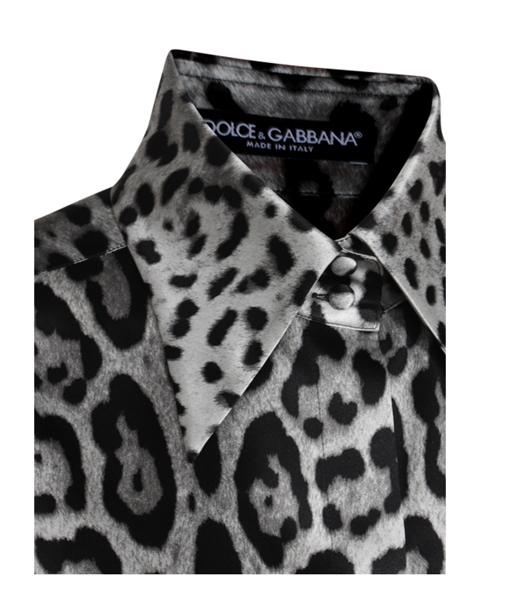 Dolce & Gabbana Animal Print Button Down Blouse In Gray