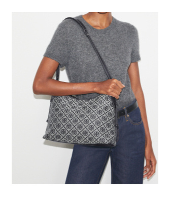 Tory Burch Shoulder Bag With Adaptable Strap And Logo Pattern In Blue