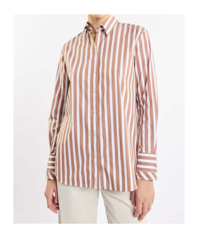 Fay Classic Striped Long-sleeve Shirt With Wing Collar In Brown