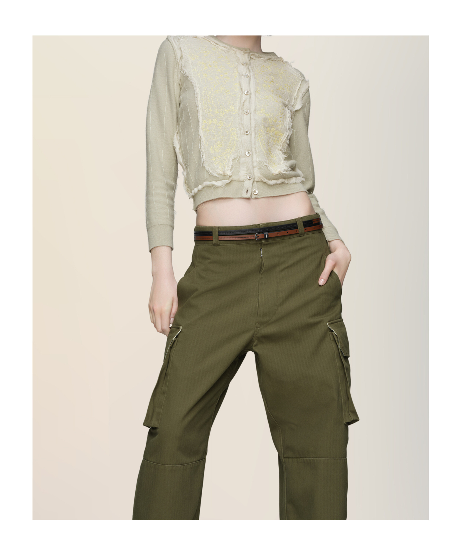 Maison Margiela Frayed Cardigan In Neutral