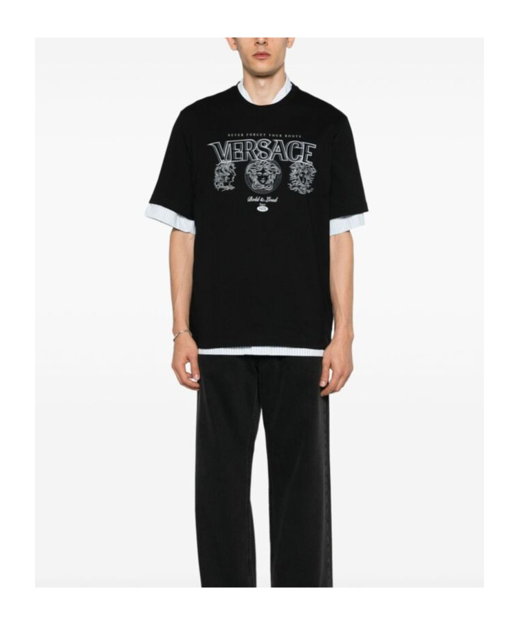 Versace Logo-print Cotton T-shirt In Black