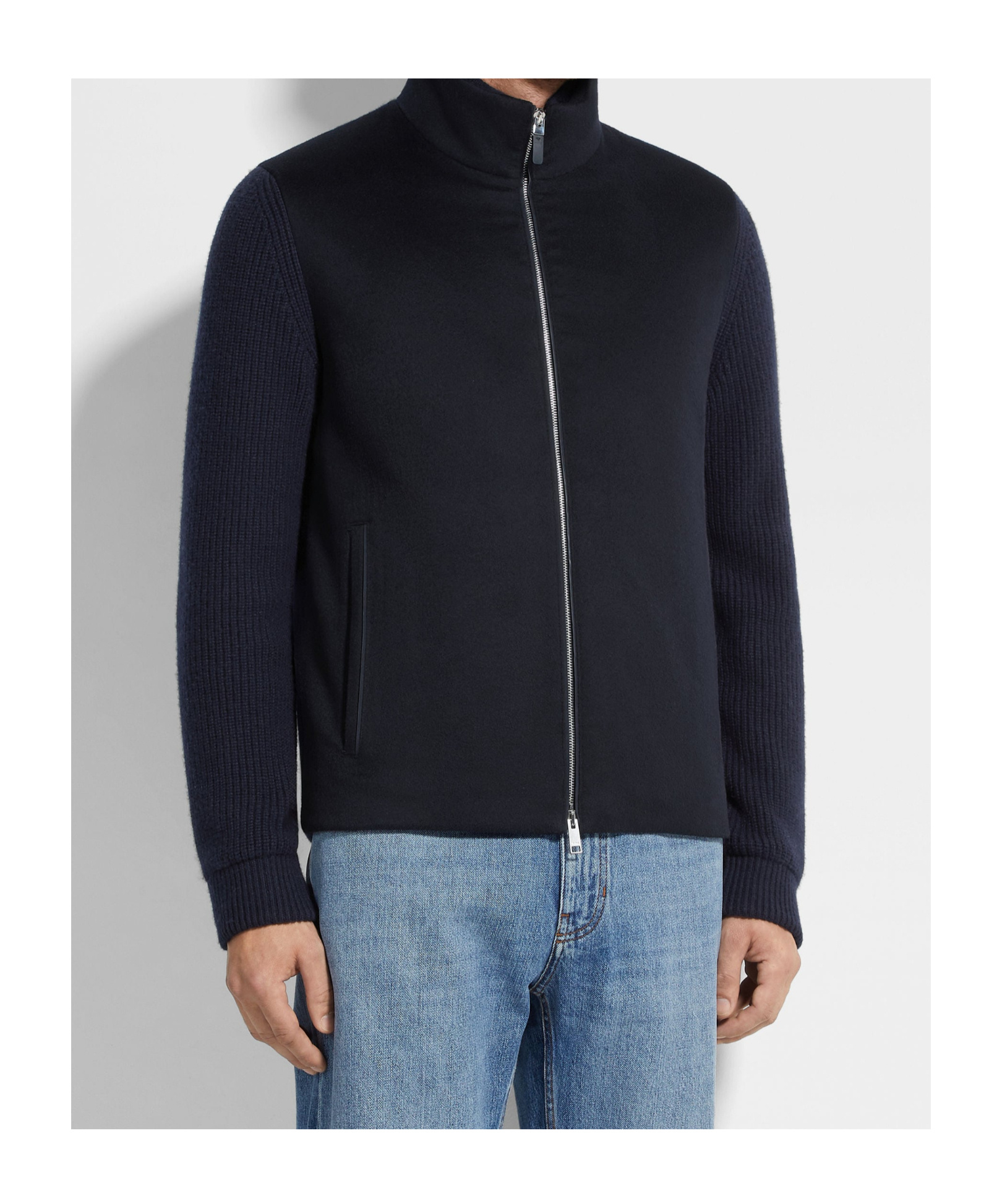 Zegna Panelled Zip-up Cardigan In Blue