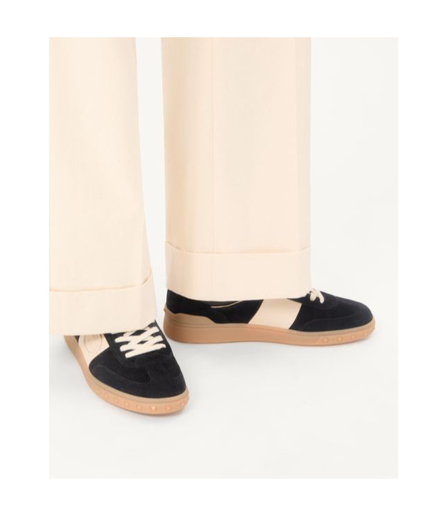 Valentino Garavani Upvillage Low Top Trainer In Split Leather And Calfskin Nappa Leather In Black