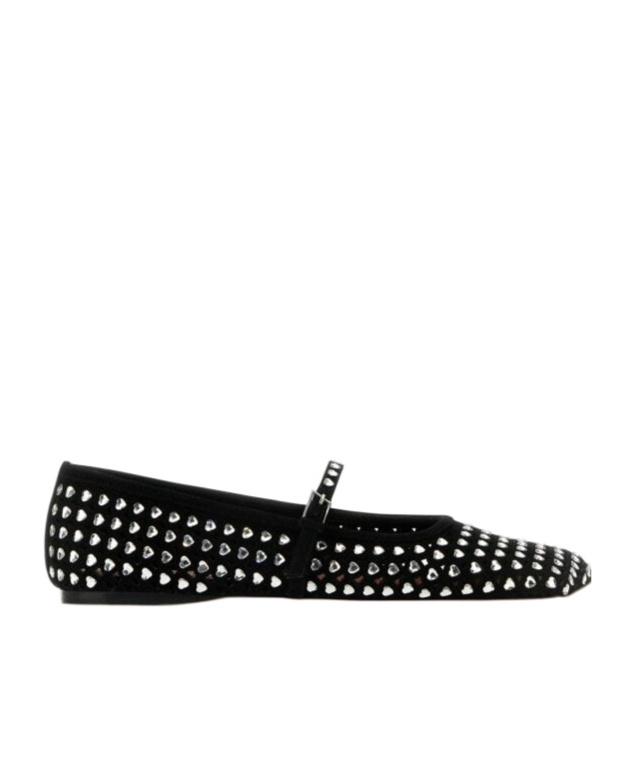 Amina Muaddi Ane Crystal Heart Flat Ane Blawhicry In Black