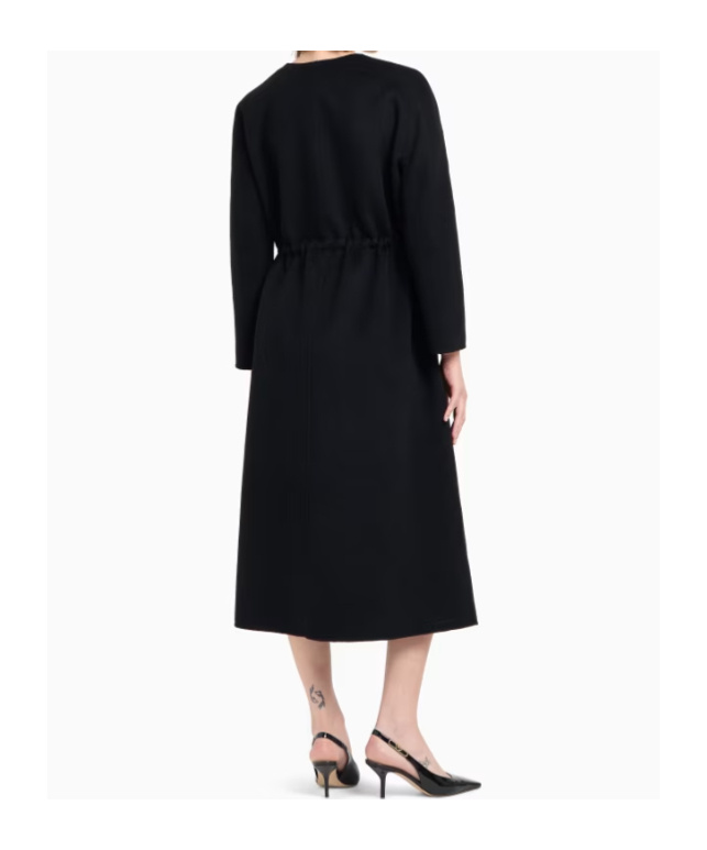 Emporio Armani Virgin-wool Coat With Drawstring Waist In Black