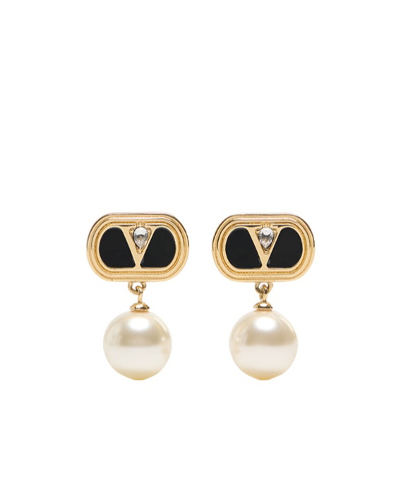 Valentino Garavani Oval Earrings With Swarovski Pearl Women In Yellow