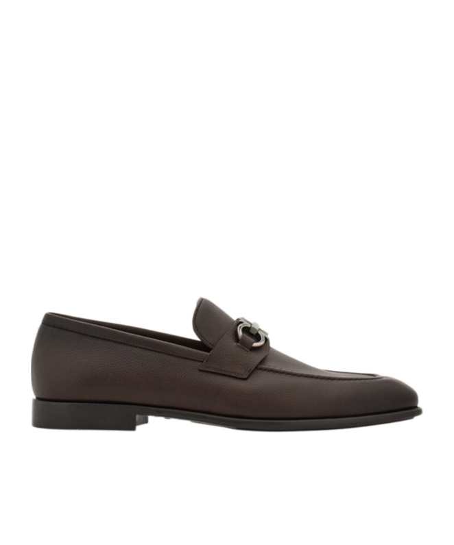 Ferragamo Foster Gancini Loafers In Hammered Leather In Black