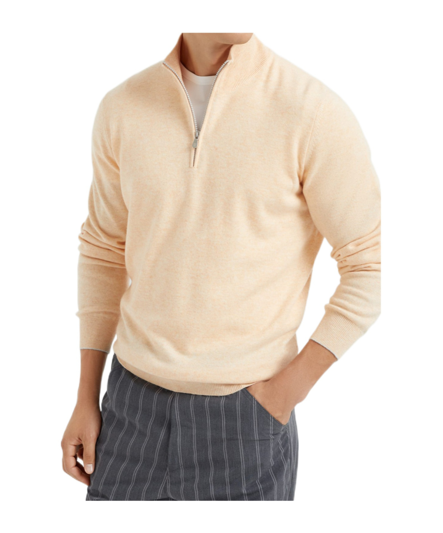 Brunello Cucinelli High-necked Cashmere Sweater With Zip Opening In Nude