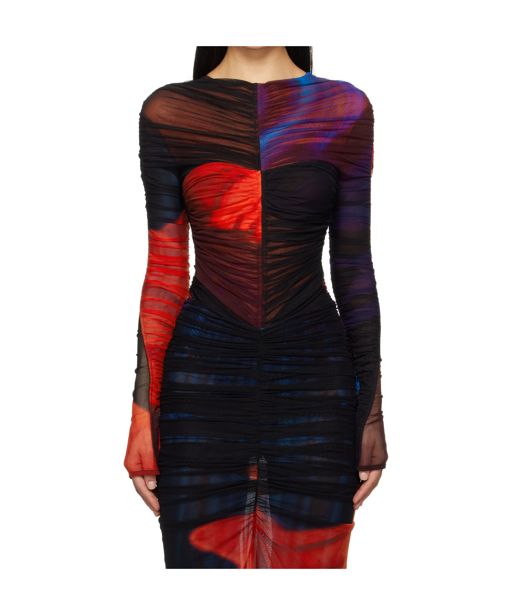 Mugler Ruched Mesh Bodysuit In Multi