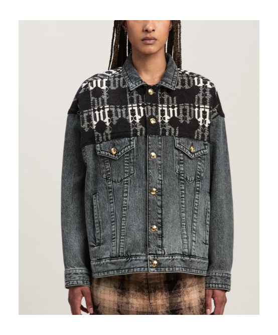 Palm Angels Monogram-jacquard Denim Jacket In Black