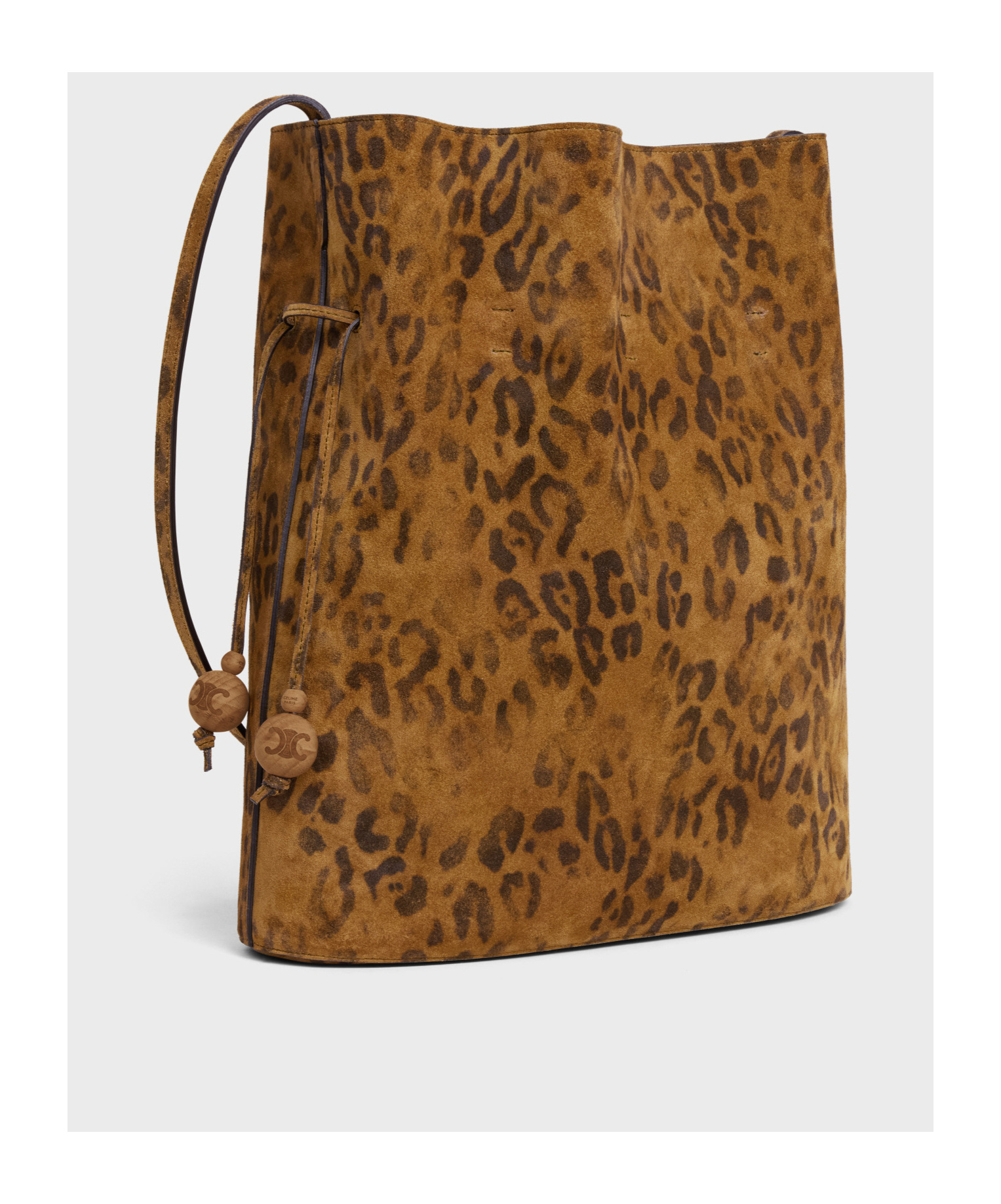 Celine Medium Bucket In Suede Calfskin Leopard Print In Leopard