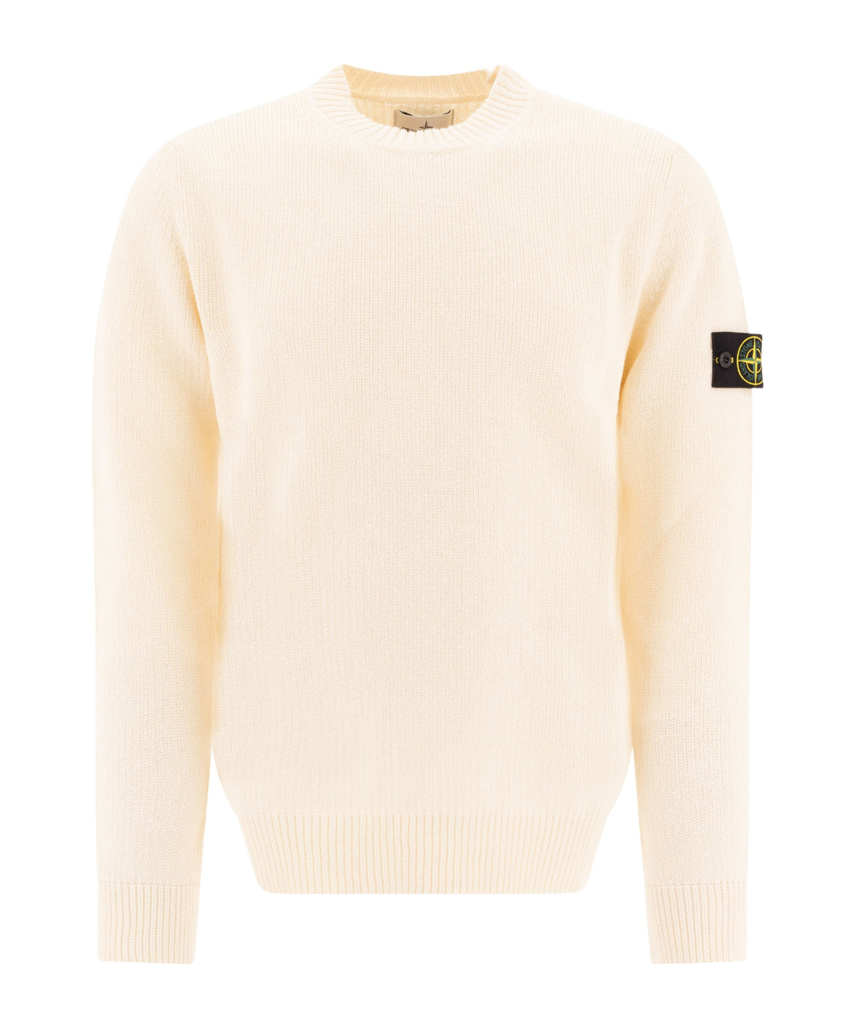 Stone Island Ivory Wool Blend Crewneck Sweater In White