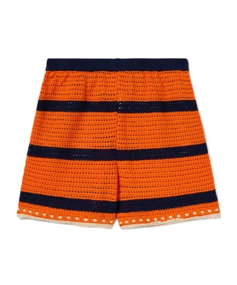 La Doublej Striped Crochet Shorts In Orange