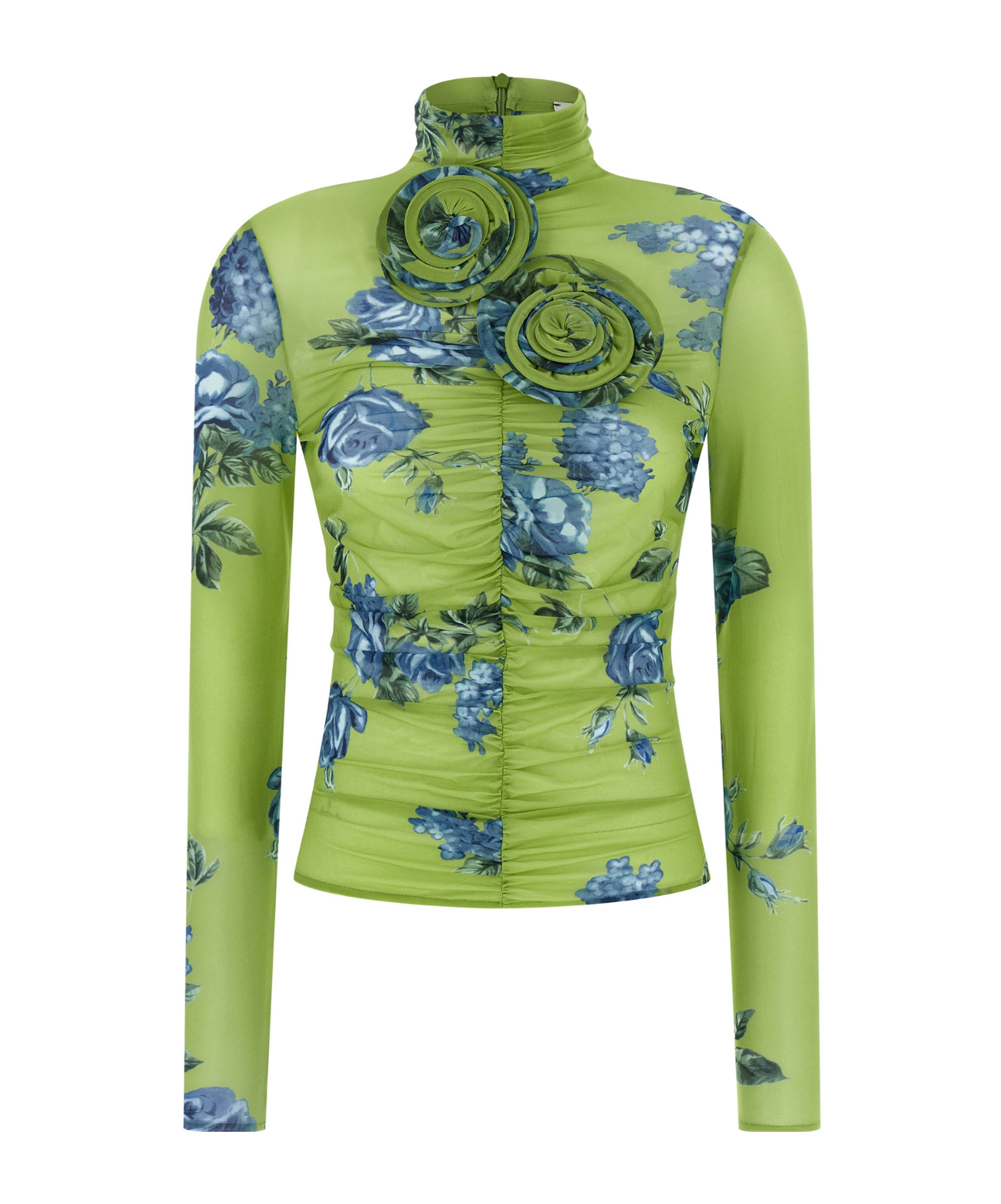 Magda Butrym Embellished Floral High Neck Ruched Top In Green