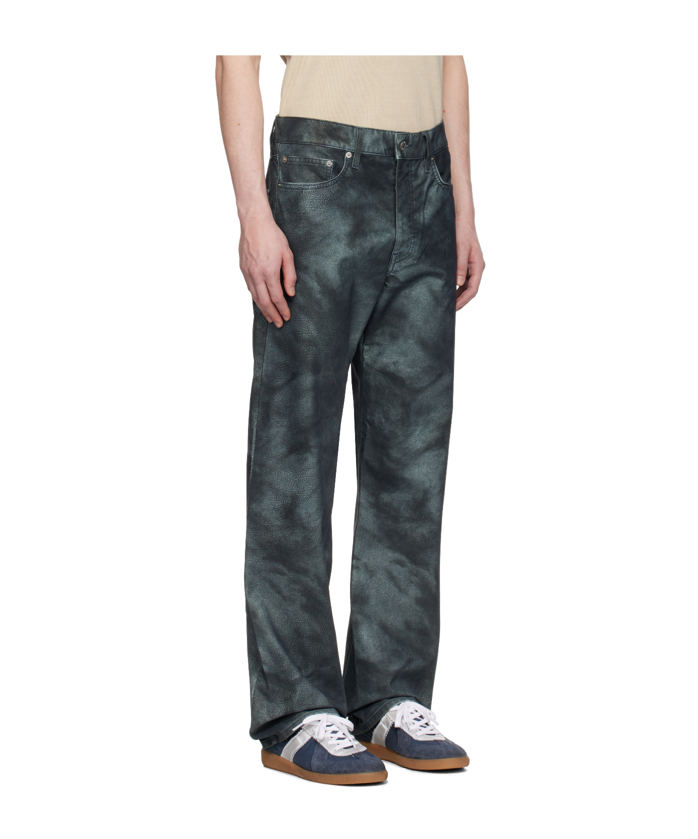 Sunflower Navy Straight Twist Faux-nubuck Trousers