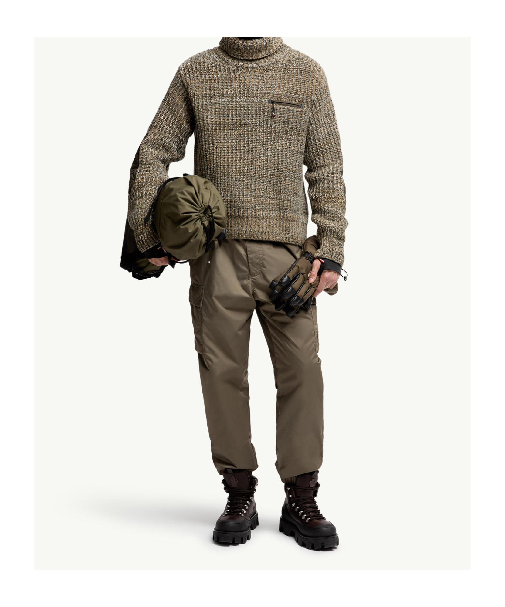 Moncler Wool Turtleneck Sweater With Pocket In Brown