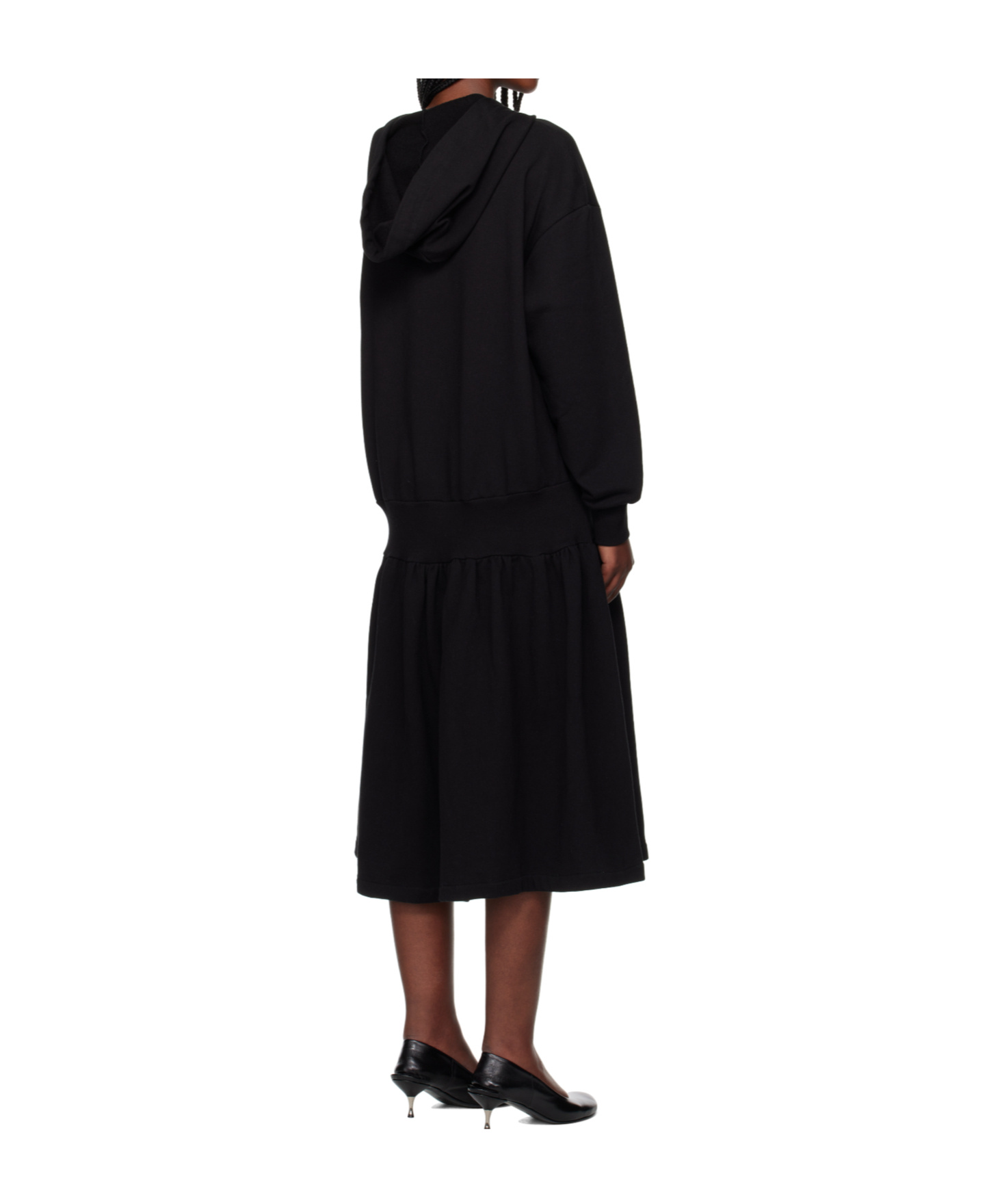 Open Yy Jersey Pleated Hooded Midi Dress In Black