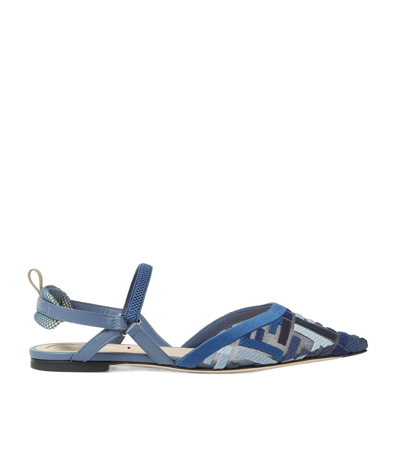 Fendi Blue Flat Mesh Slingbacks With Ff Embroidery
