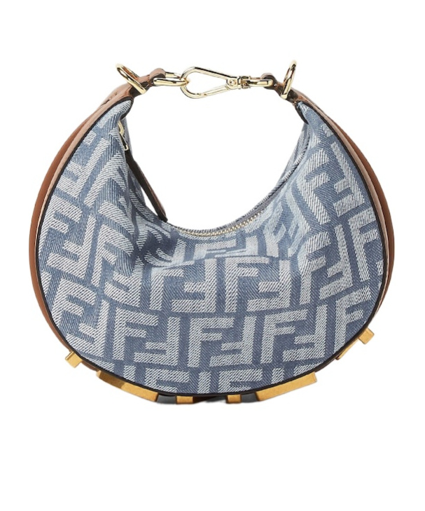 Fendi Women Mini Denim Effect Ff Jacquard Graphy Hobo Bag