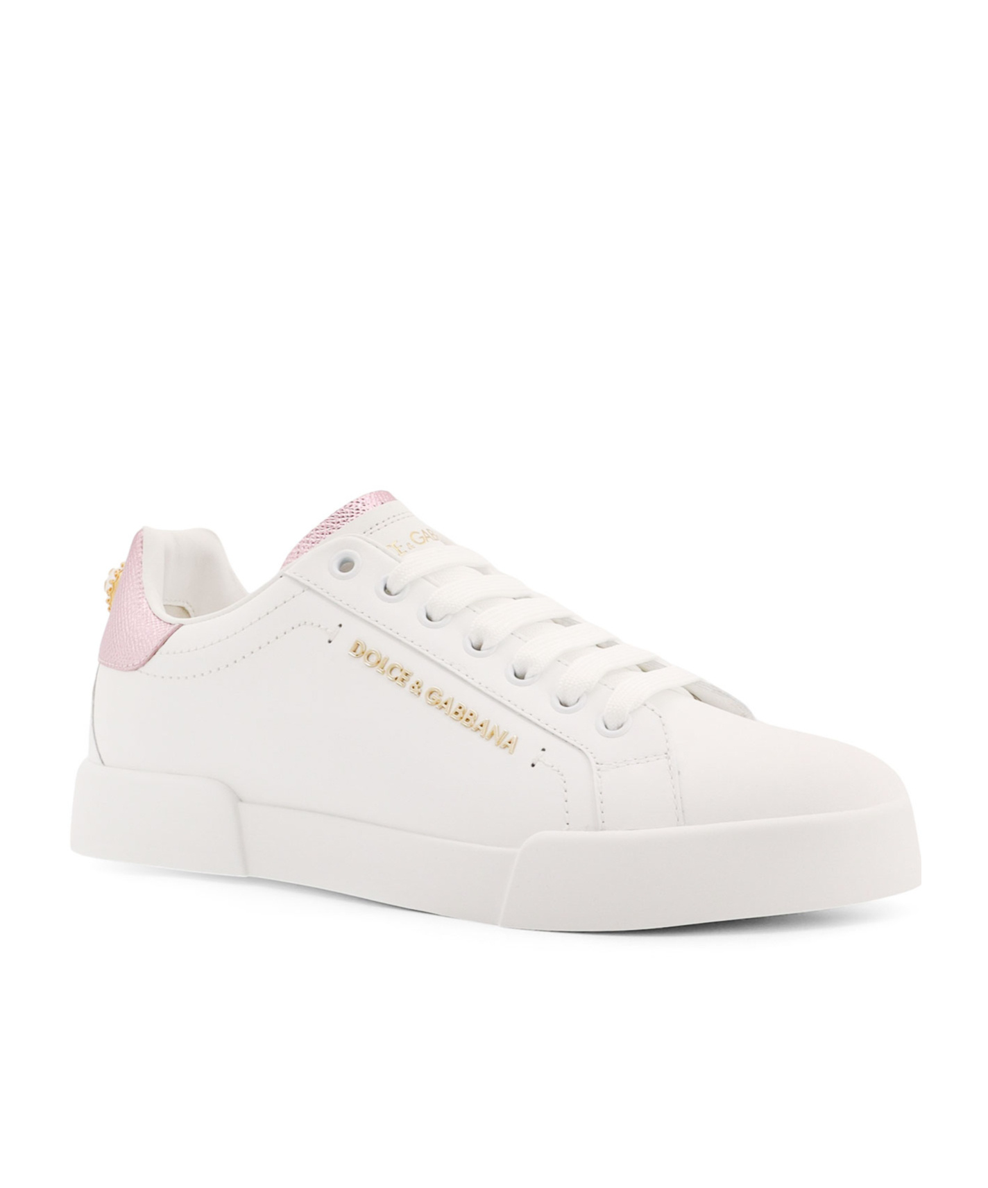 Dolce & Gabbana Portofino Leather Low-top Sneakers With Lateral Lettering Logo In White