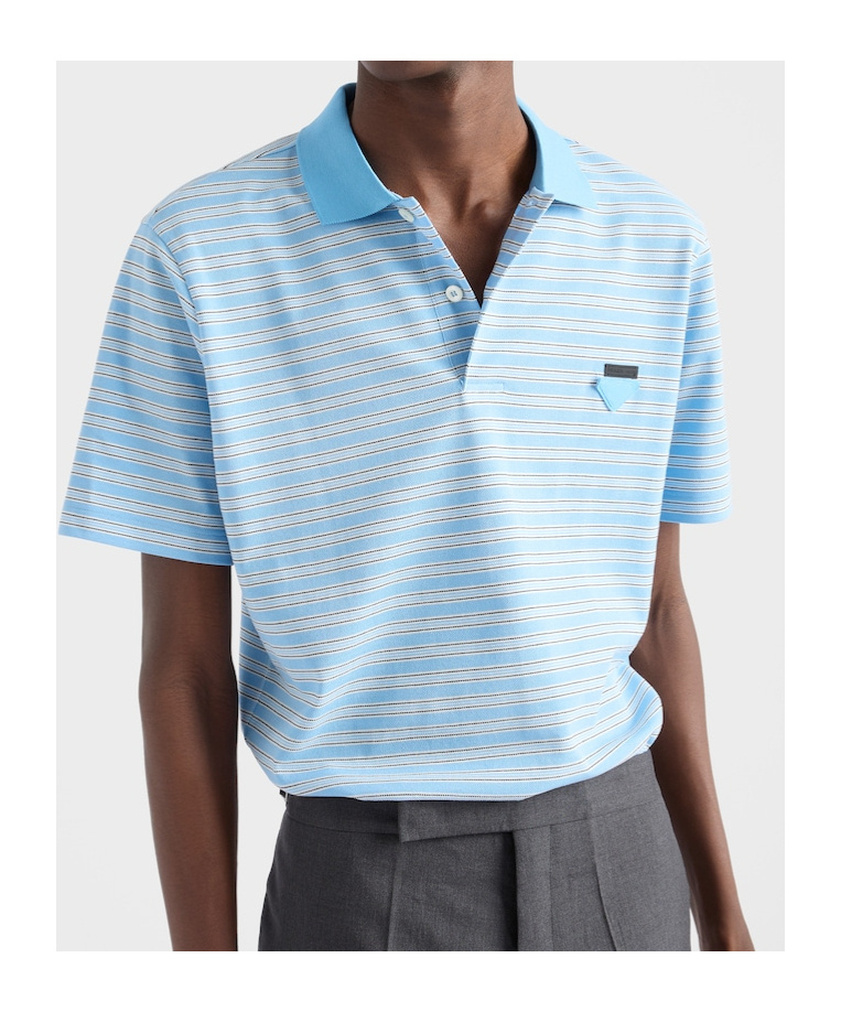 Prada Light Blue Striped Polo Shirt In Blue