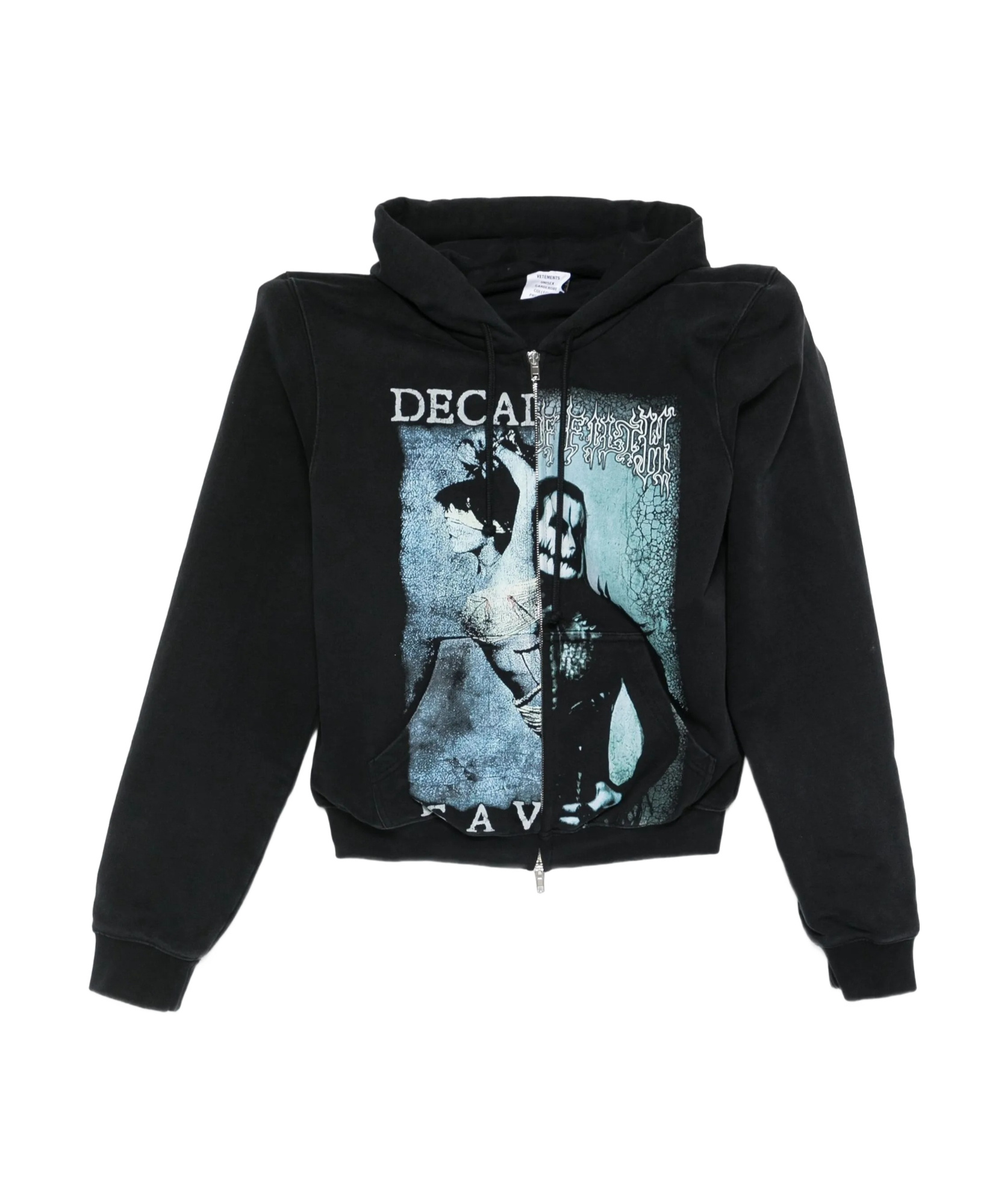 Vetements Cof Cut Up Extreme Shoulder Fitted Zip Up Hoodie Clothing In Black