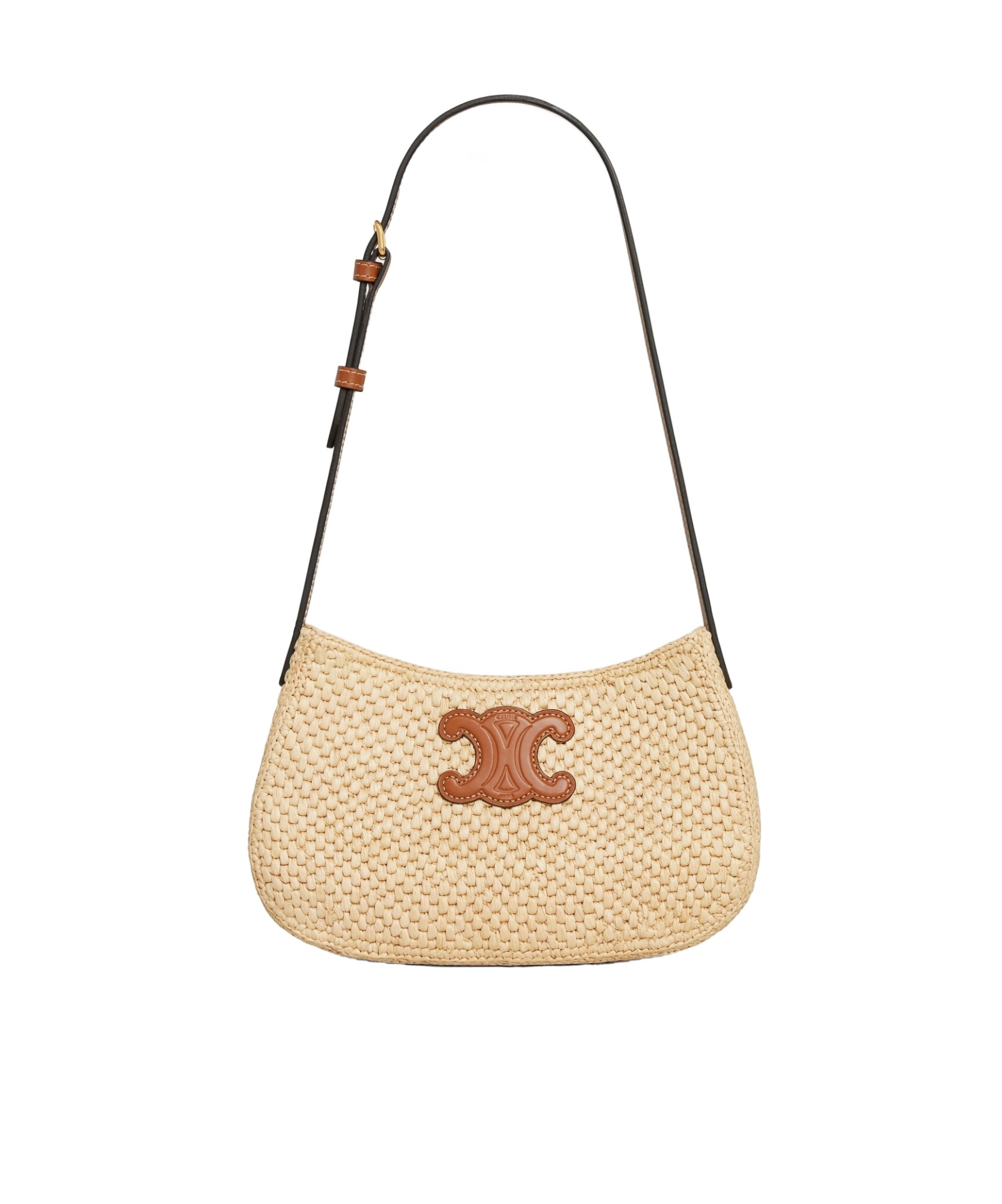 Celine Medium Tilly Bag In Raffia And Calfskin In Natural/tan