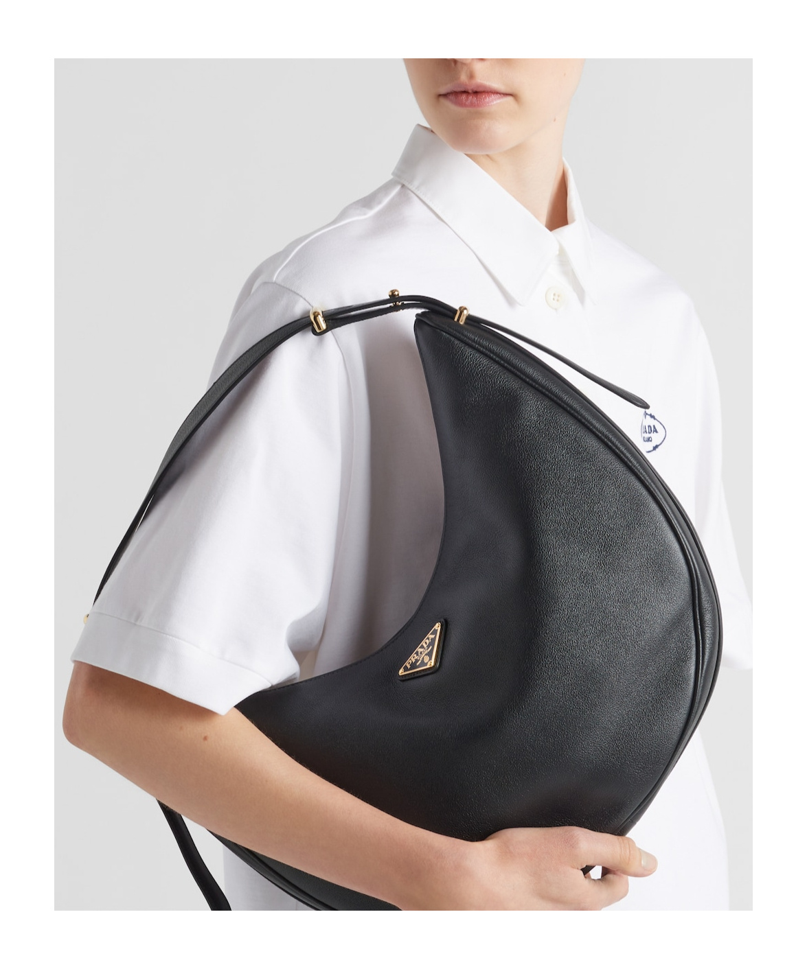 Prada Rounded Shoulder Bag With Gold-tone Hardware In Black