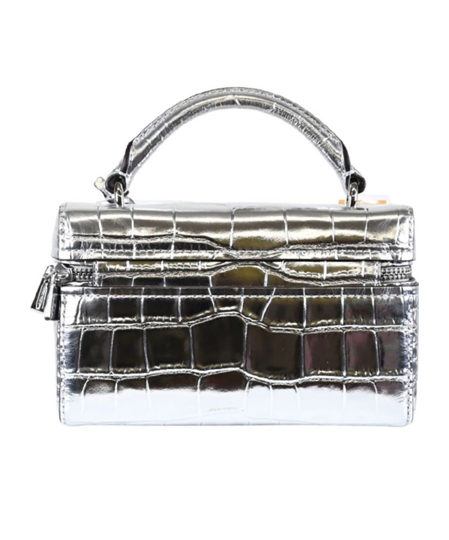 Michael Kors Crocodile Embossed Crossbody Bag Top Handle In Silver
