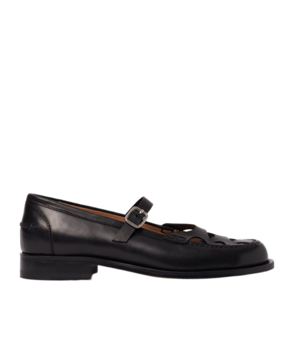 Scarosso Minni Buckle Fastened Flat Shoes In Black