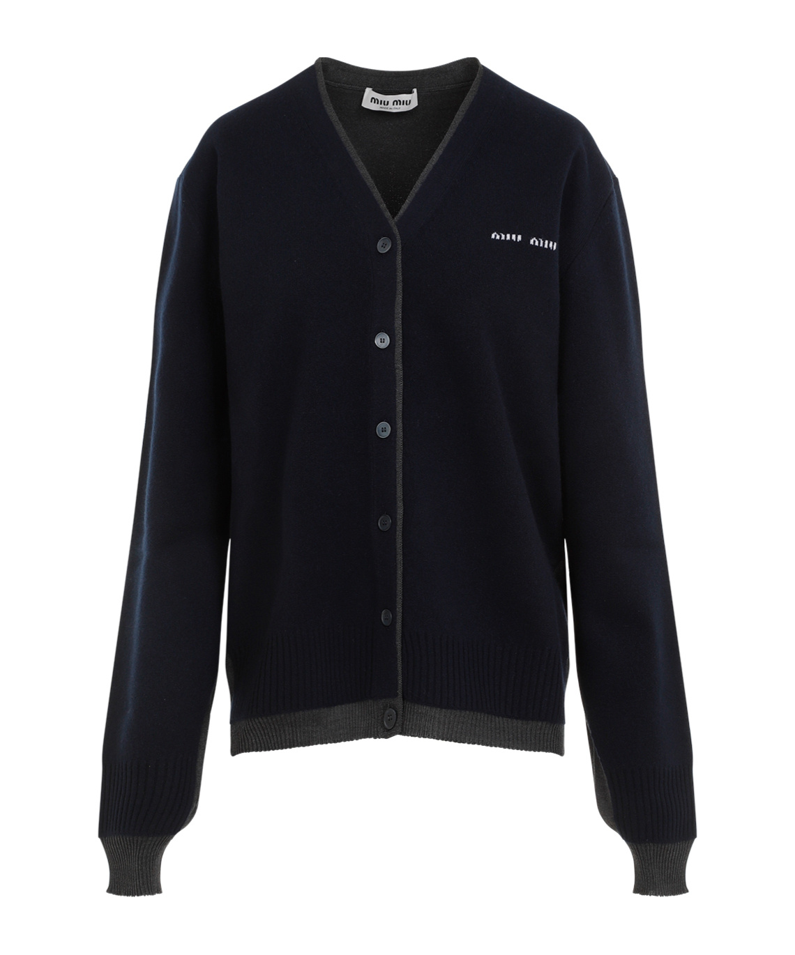 Miu Miu Long-sleeved Silk Cashmere Cardigan In Black