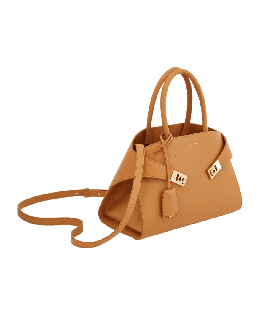 Ferragamo Small Leather Tote Bag In Nude