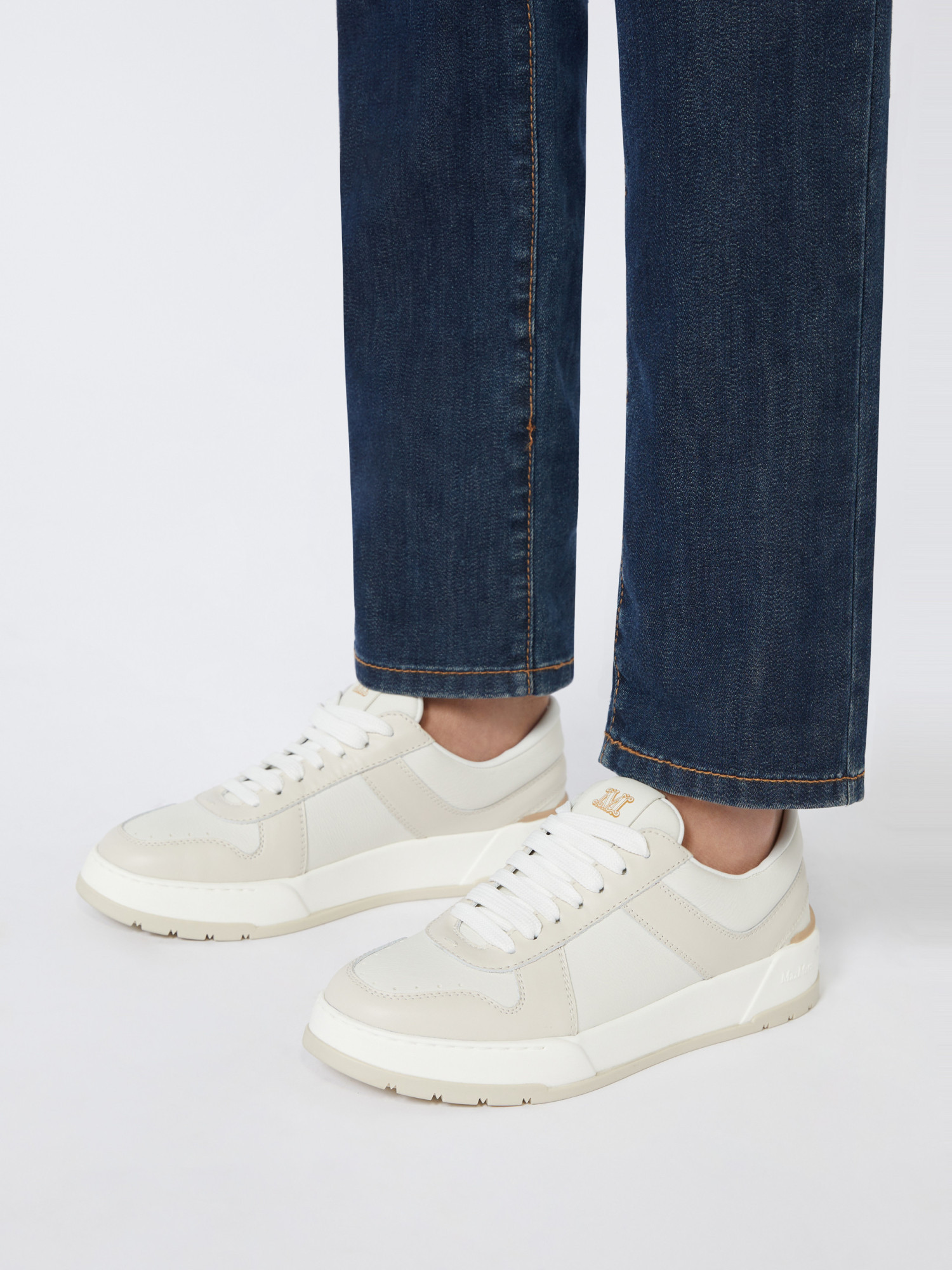 Max Mara Leather Sneakers In Neutral
