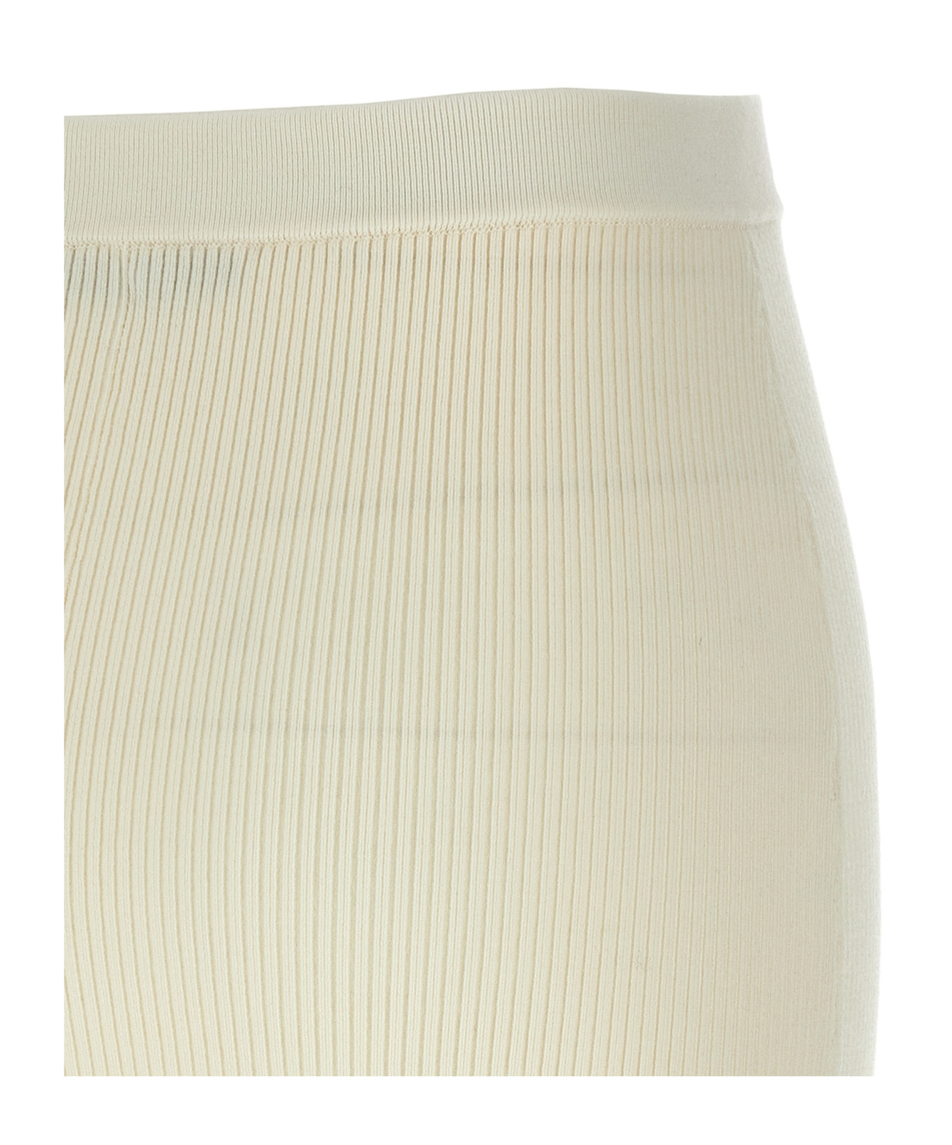 Alessandra Rich Ribbed High Waist Midi Skirt With Back Slit In Nude