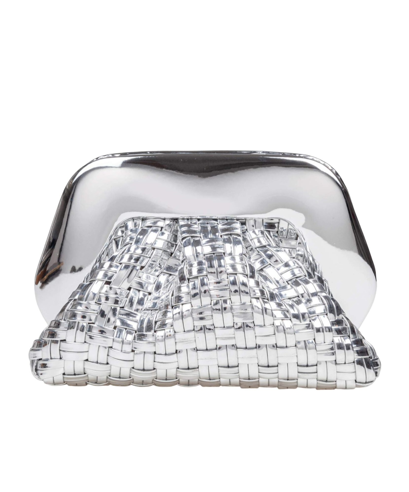 Themoirè Silver Mirror Effect Vegan Fabric Clutch Bag In White
