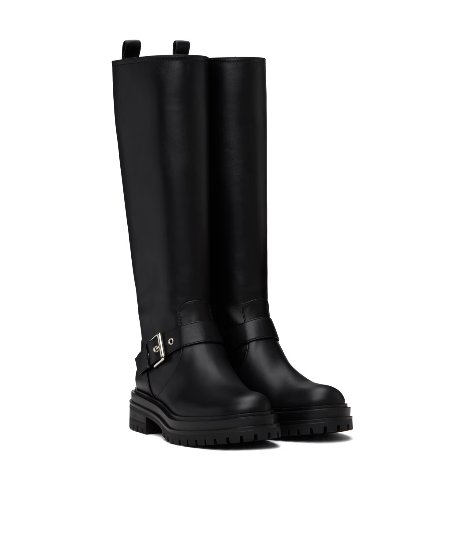 Gianvito Rossi Leather Buckle Lug-sole Moto Boots In Black