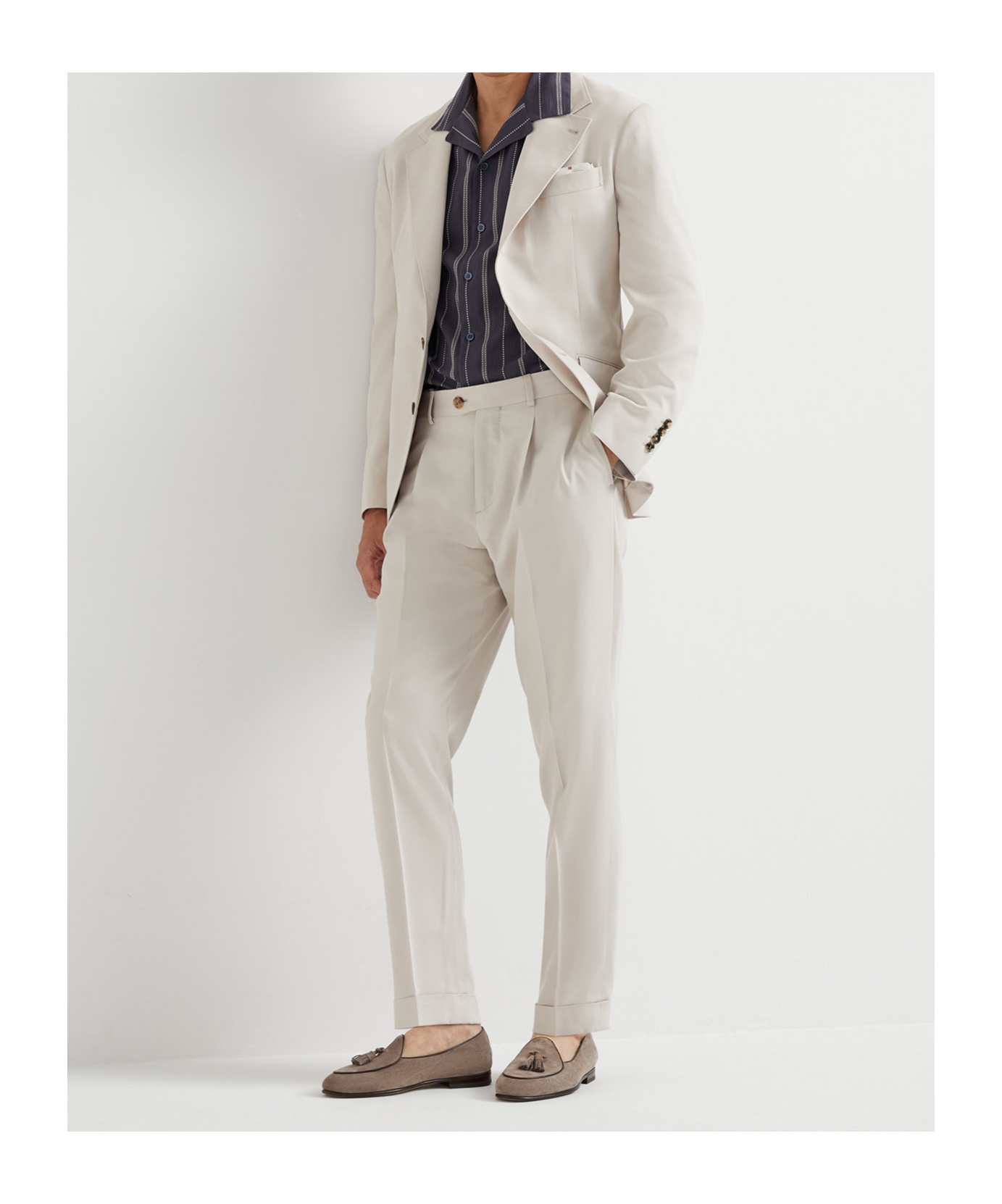Brunello Cucinelli Textured Stripe Seersucker Easy Fit Short Sleeve Shirt With Camp Collar In Blue