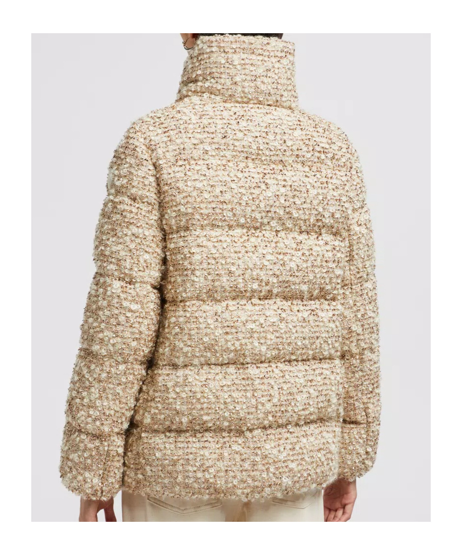 Moncler Cochelle Checked Tweed Down Jacket In Nude