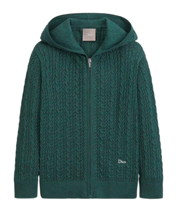 Dior Kids' Zipped Cardigan With Hood In Green