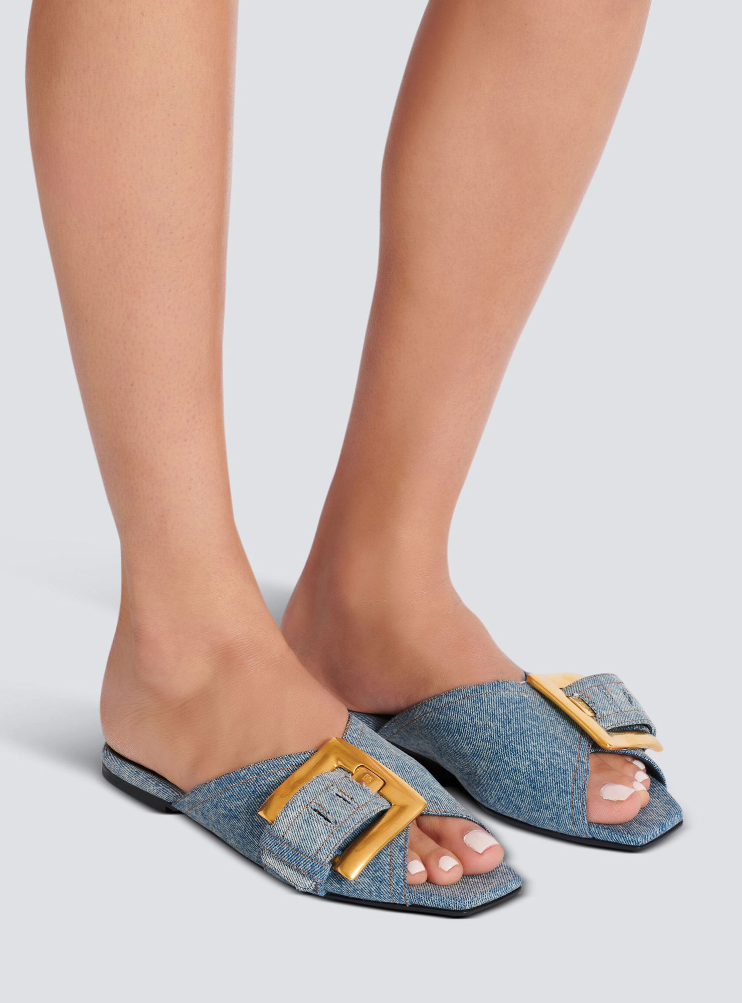 Balmain Anthem Flat Denim Sandals