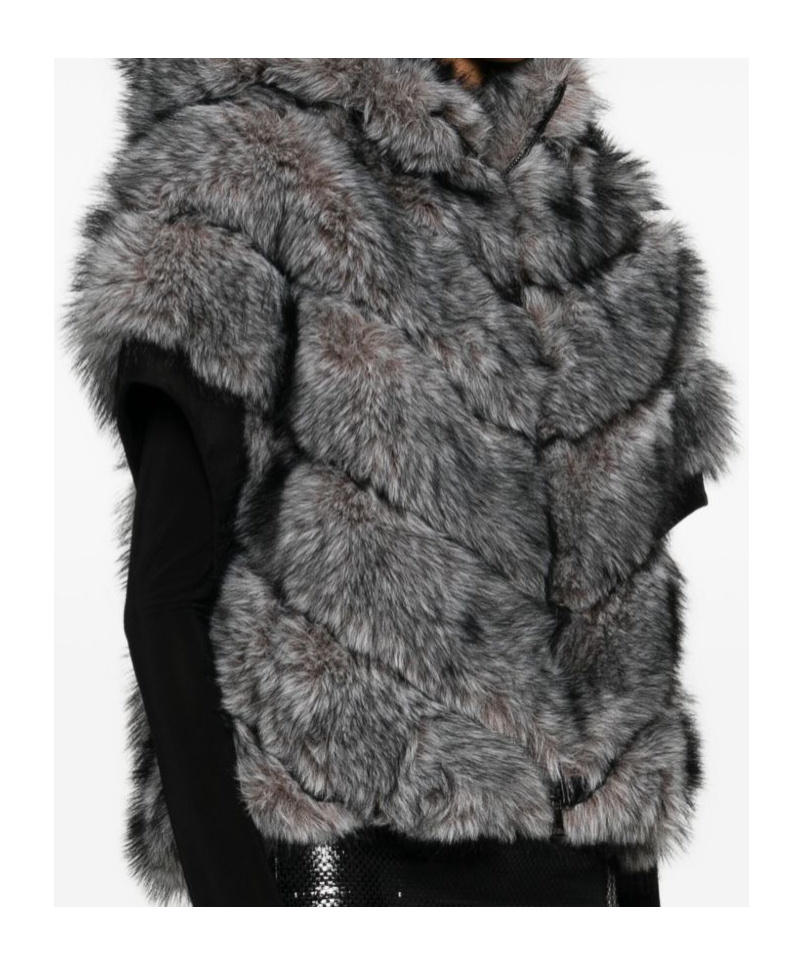 Betta Corradi Chevron Patterned Plush Faux Fur Coat In Black