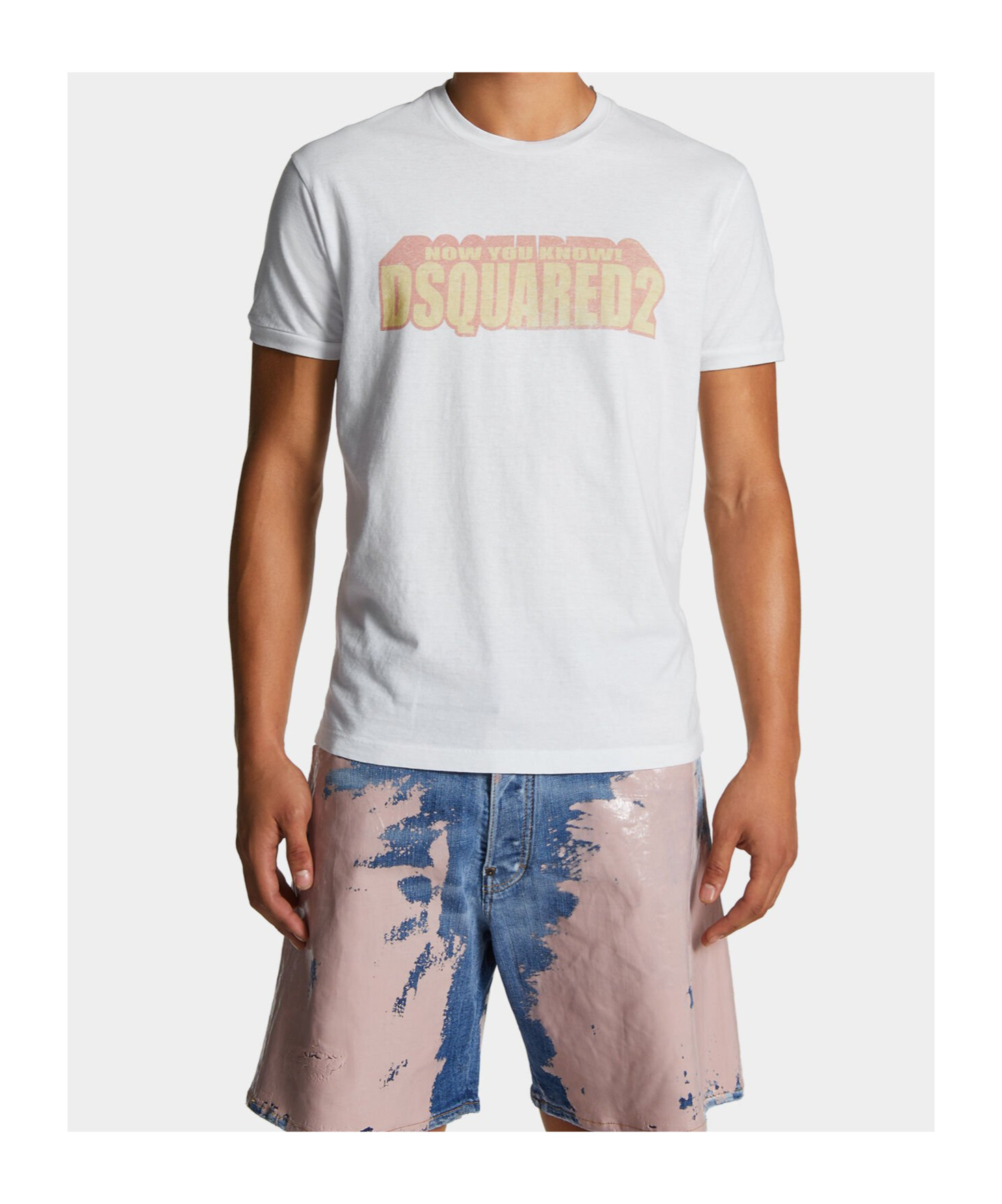 Dsquared2 Crew Neck Cracked Effect Graphic Print In White