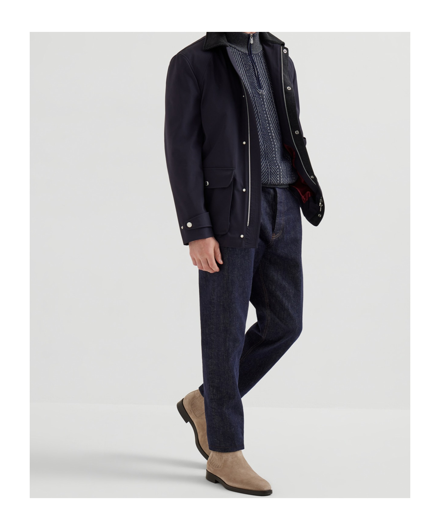 Brunello Cucinelli Stretch Coated Nylon Field Jacket In Blue