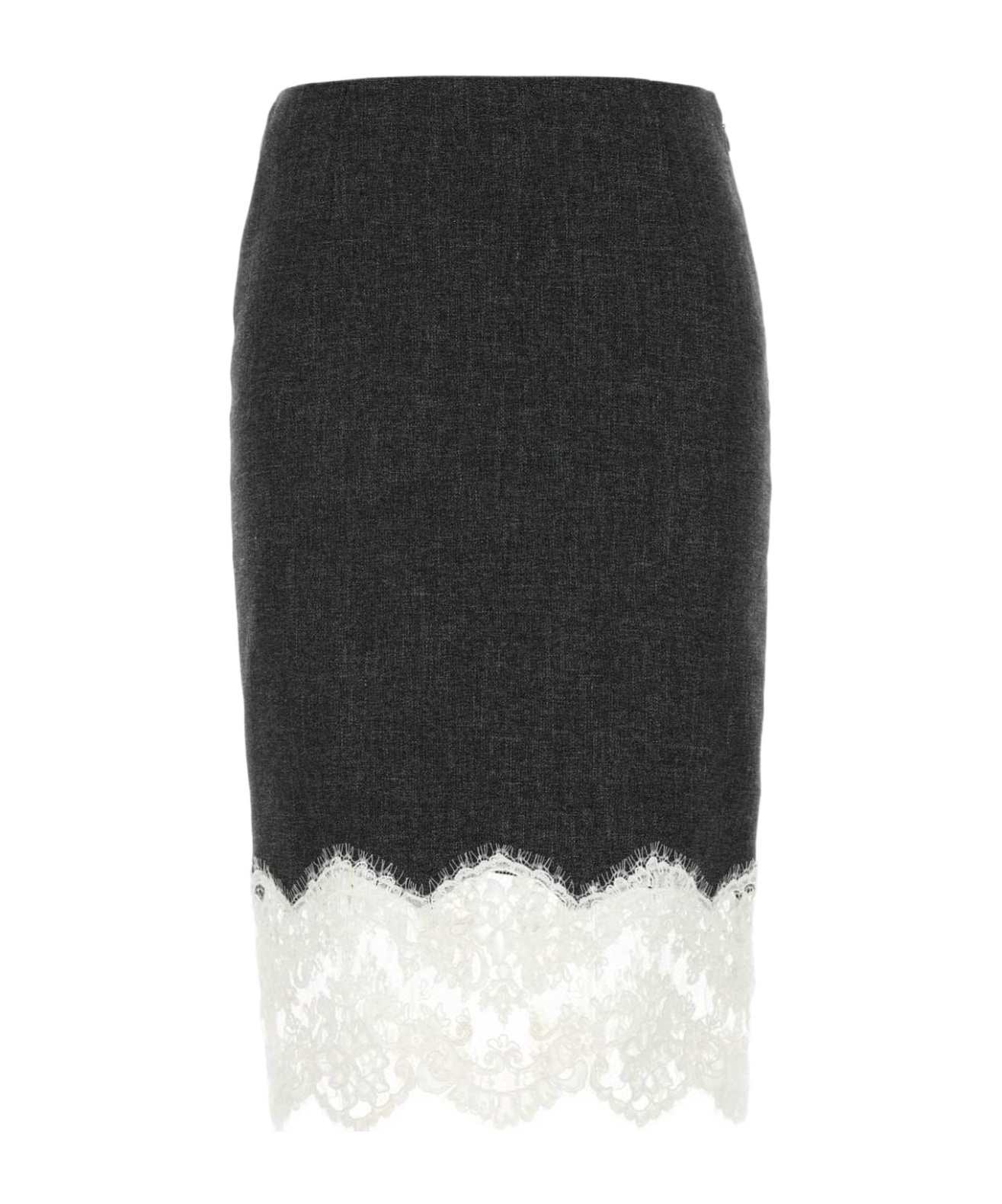 Blumarine Stretch Viscose Blend Skirt With Lace Trim In Black/white