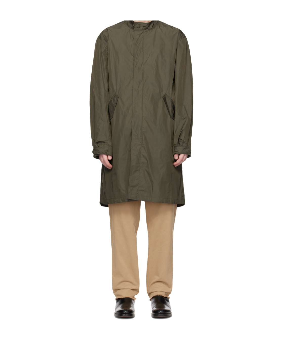 Officine Generale Zippered Long Sleeve Coat In Brown
