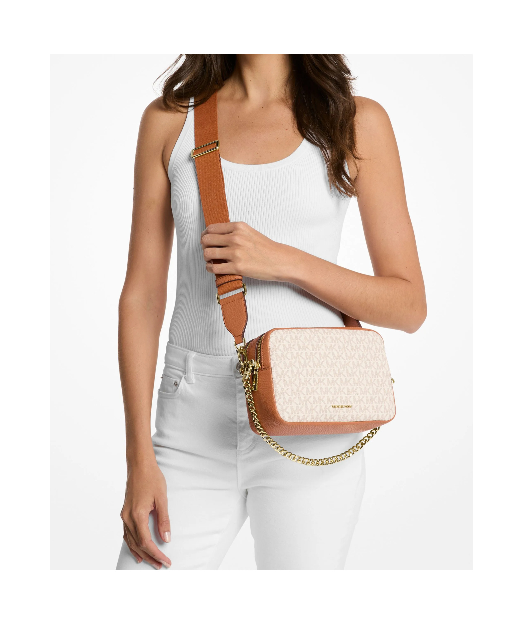 Michael Michael Kors Bryant Medium Monogram Crossbody Bag In Vanilla White/acorn Brown
